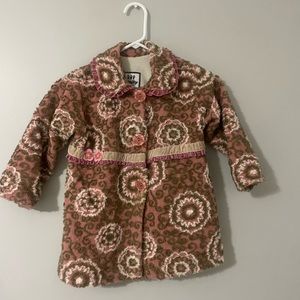 Corky & Company Pink, Brown, and White Flower Pattern Kids Coat